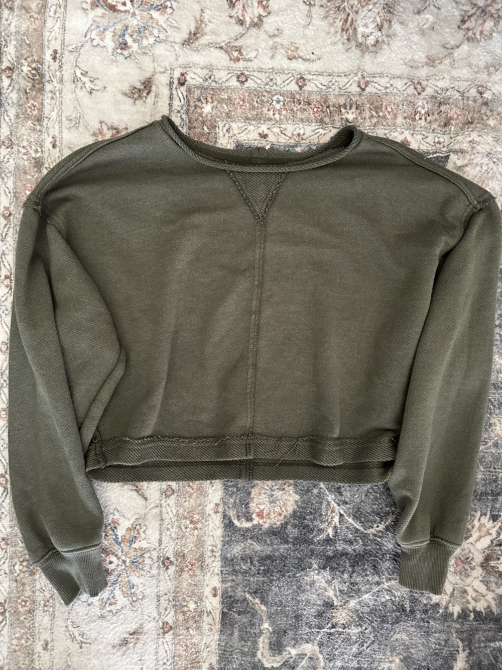 aerie Olive Green Cropped Crew Sweatshirt